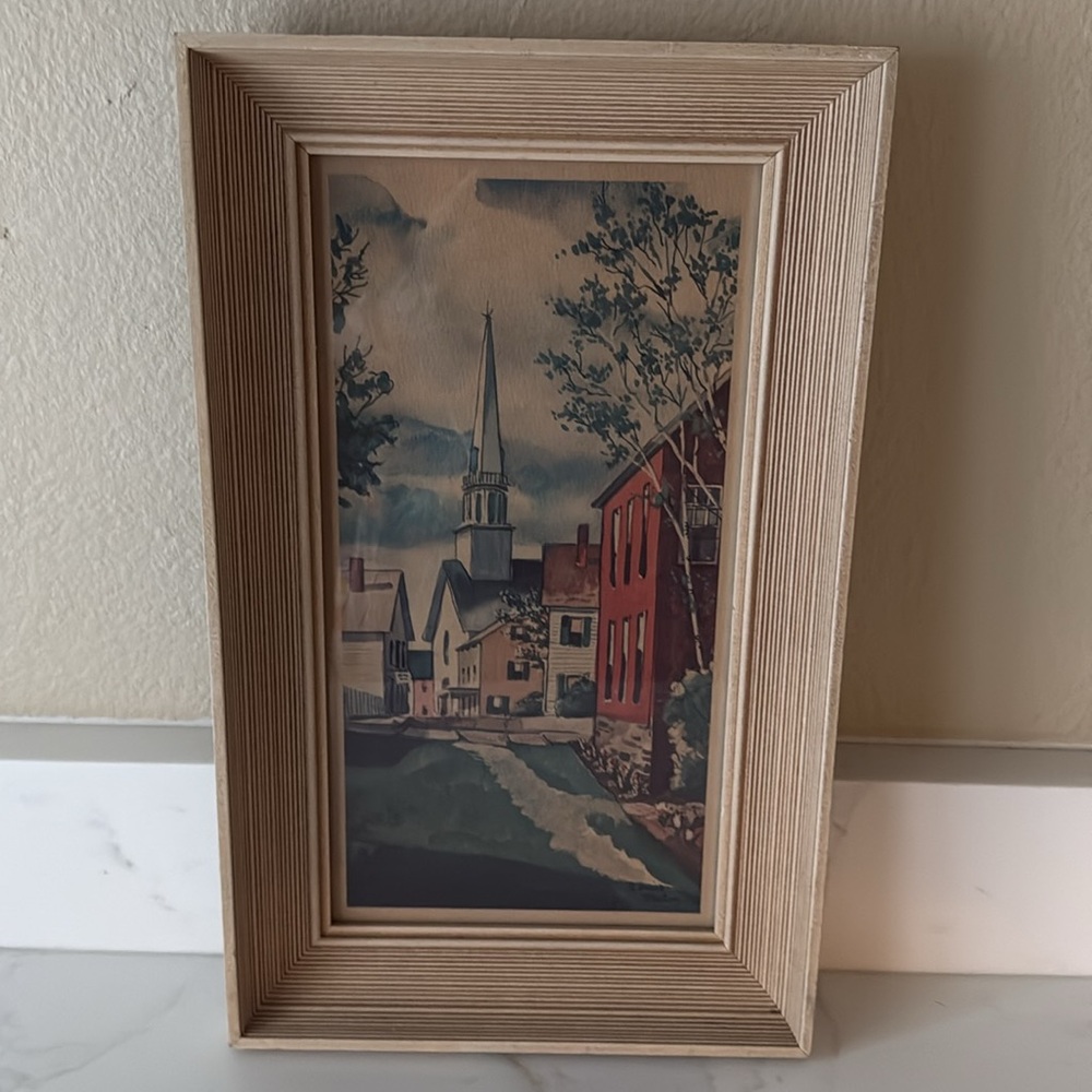 Vintage Louis Victor Lithograph Framed Under Glass 1956